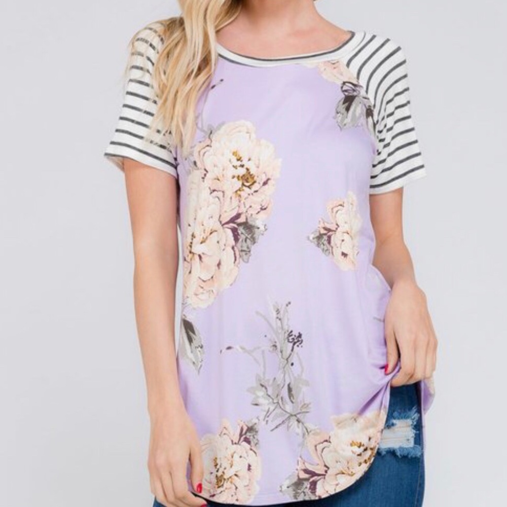Lilac floral striped shirt Plus